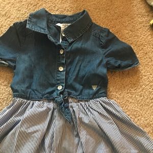 Denim dress with striped bottom